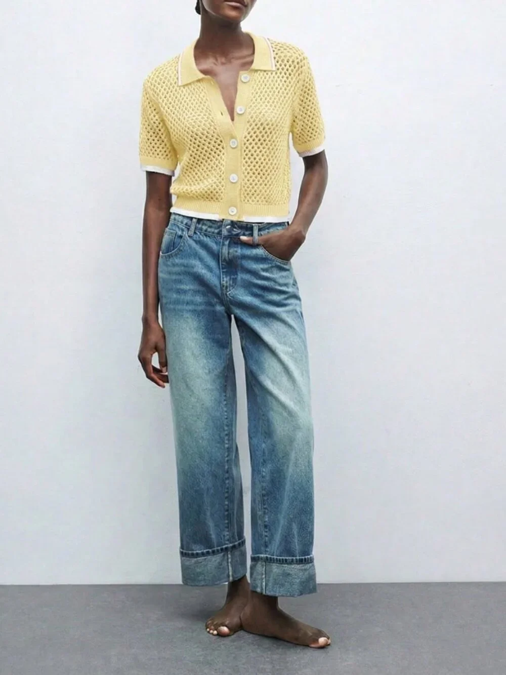 Yellow Casual Women's Knit Short Sleeve Lightweight Cardigan